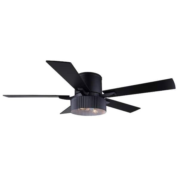 CANARM Rexton 52 in. Indoor Standard Matte Black Ceiling Fan with Vintage LED Bulbs Includedwith Remote Included
