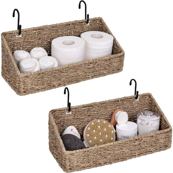 Unbranded Brown 15 in. x 6 in. Seagrass Decorative Basket (Set of 2)