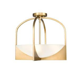 Devon 18 in. 4-Light Modern Gold Semi Flush Mount with Sand Blast Glass Shade