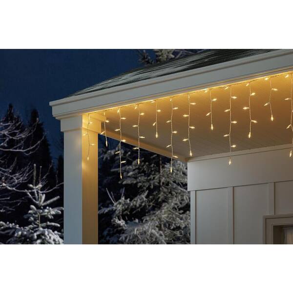 warm white led icicle lights home depot