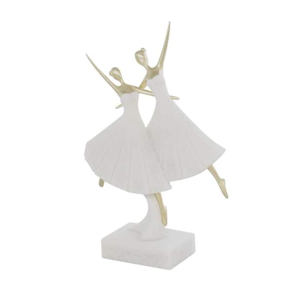 Litton Lane 4 in. x 13 in. Cream Polystone Ballet Dancer Sculpture with Gold Accents