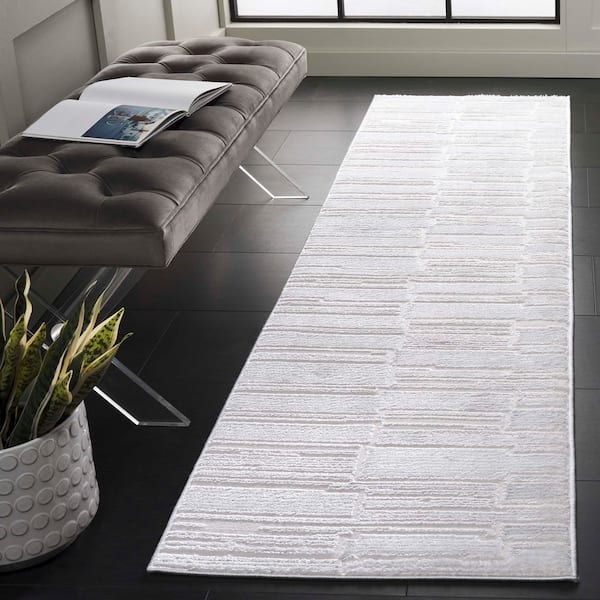Kingston 2 ft. x 8 ft. Ivory/Light Gray Minimalist Layered Linear Runner Rug