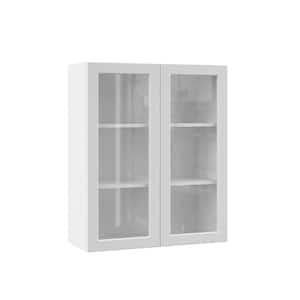 Designer Series Melvern Assembled 30x36x12 in. Wall Kitchen Cabinet with Glass Doors in White