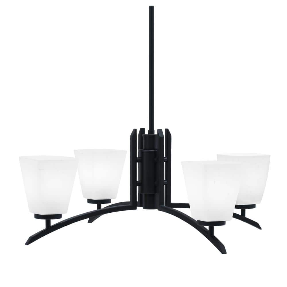 Siena 26 in. 4 Light Matte Black Chandelier with White Muslin Glass Shades