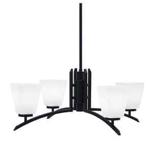 Siena 26 in. 4 Light Matte Black Chandelier with White Muslin Glass Shades