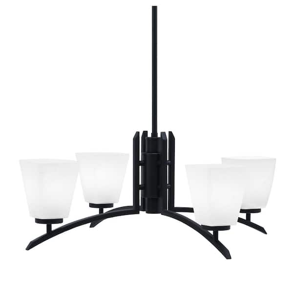 Unbranded Siena 26 in. 4 Light Matte Black Chandelier with White Muslin Glass Shades