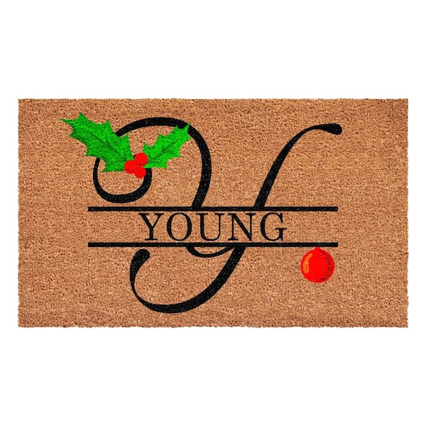 Christmas Holly 48 in. x 30 in. Coir Monogrammed Letter Y Door Mat