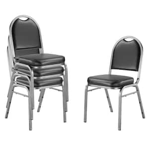9200-Series Panther Black Seat/Silver Vein Frame Premium Vinyl Upholstered Stack Chair (Pack of 4)