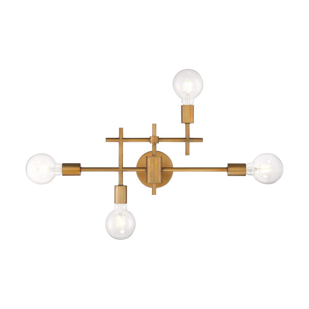 Delphi Geometric 4-Light Vanity in Aged Gold and Black Finish
