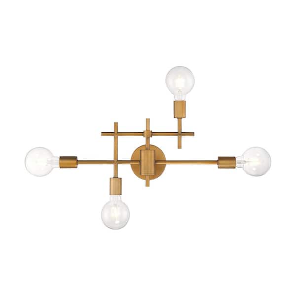 SATCO Delphi 22.5 in. 4-Light Aged Gold Vanity Light with No Shade