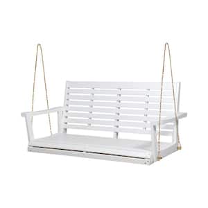 2-Person White Hammock Swing Chair with Stand for Indoor Outdoor Acacia Wood for Patio and Balcony