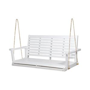 2-Person White Hammock Swing Chair with Stand for Indoor Outdoor Acacia Wood for Patio and Balcony