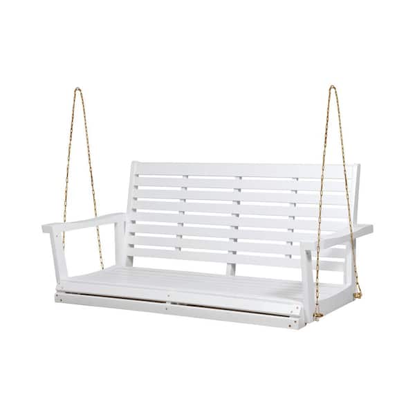 Zeus & Ruta 2-Person White Hammock Swing Chair with Stand for Indoor Outdoor Acacia Wood for Patio and Balcony