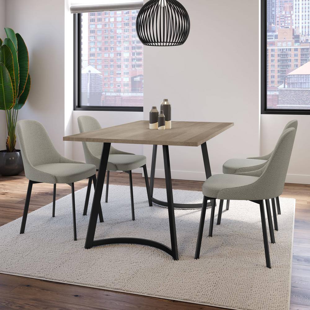 Light Beige Grey Bouclé Upholstered Side Chair with Black Metal Legs