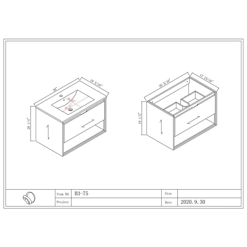 20 in. White MDF Bathroom Vanity with Ceramic Sink and 2-Tier Shelf
