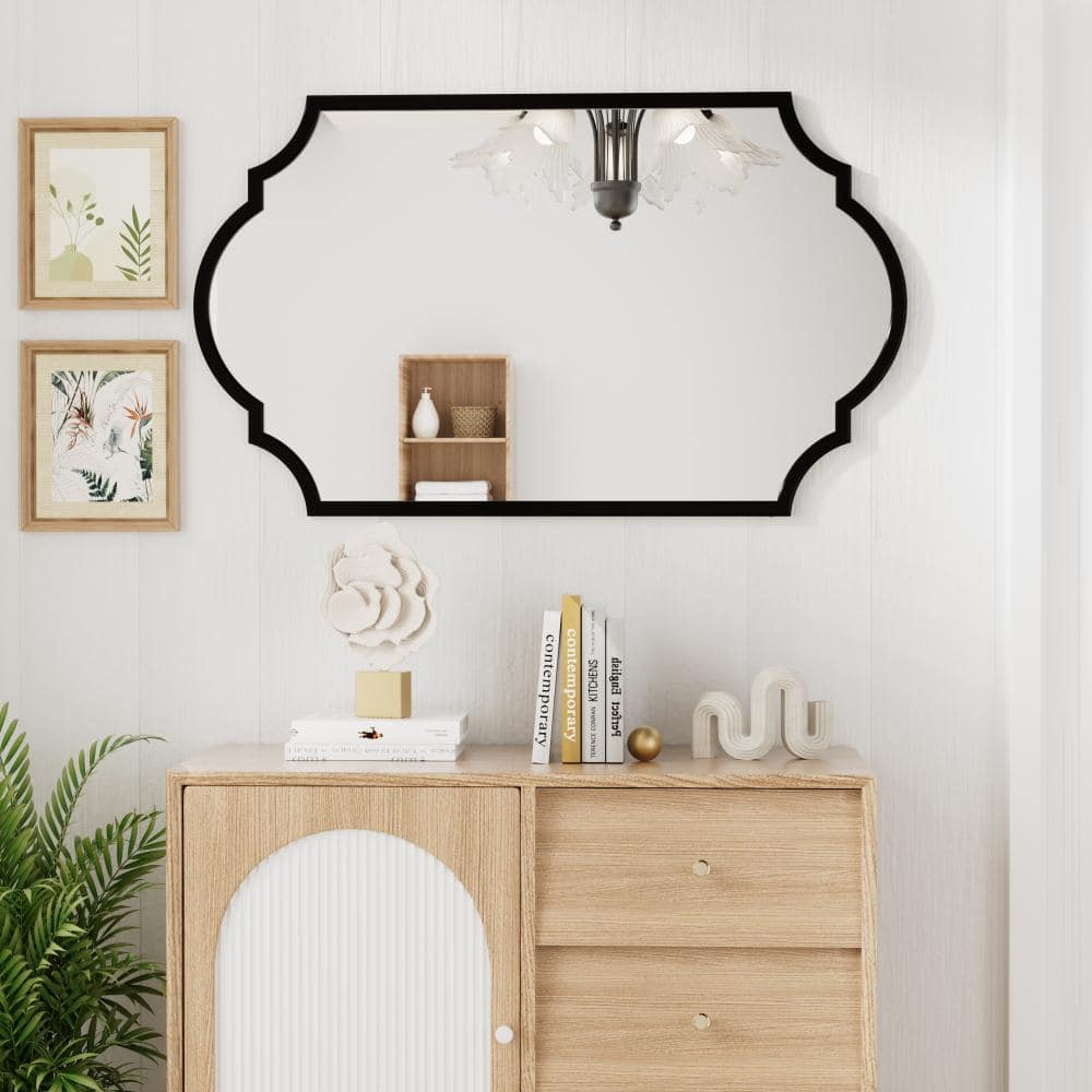 "46"" W x 26"" H MDF Framed Irregular Wall-Mount Accent Wall Bathroom Mirror in Black" price history on PriceWatchPro