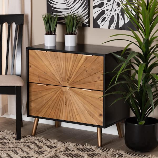 Baxton Studio Richardson Natural Brown and Black Storage Cabinet