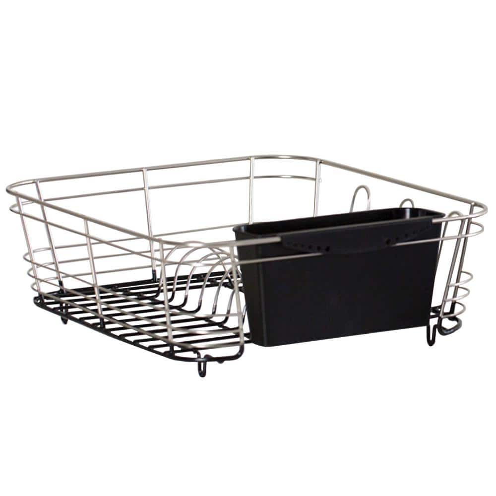 Compact Silver Stainless Steel Dish Rack with Utensil Cup