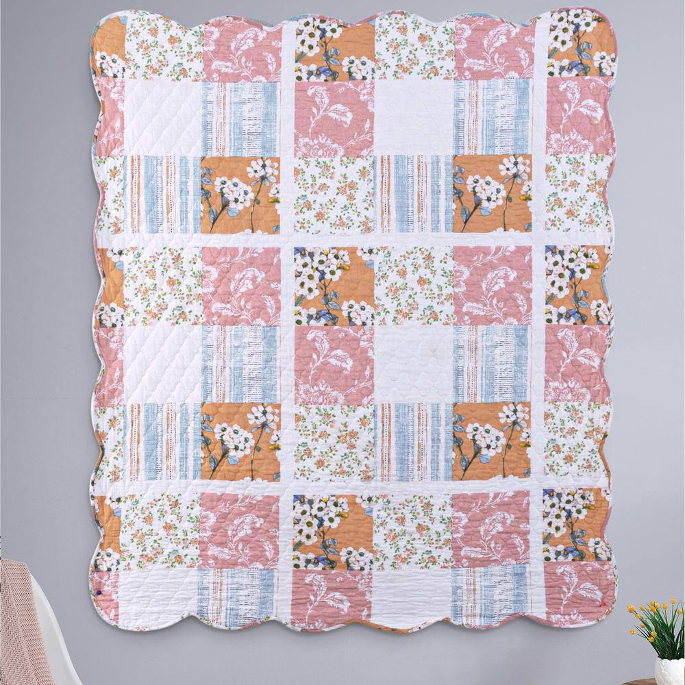 Everly Multicolor Cotton Quilted Reversible Throw Blanket 50x60 inch