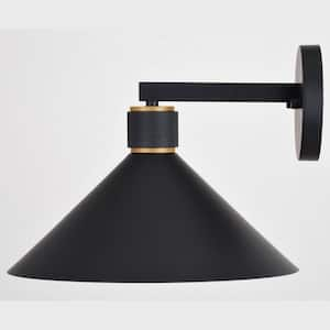 Dunbar 1-Light Matte Black and Gold Outdoor Contemporary Wall Sconce Metal Shade