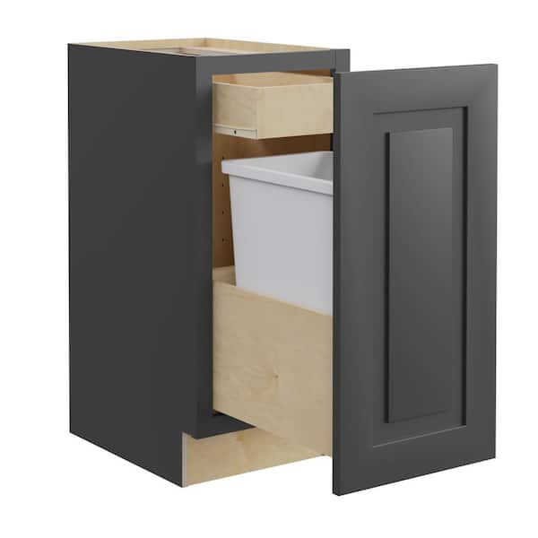 Home Decorators Collection Grayson 15 in. W x 24 in. D x 34.5 in. H Assembled Plywood Trash Can Kitchen Cabinet in Deep Onyx with 1D Soft Close