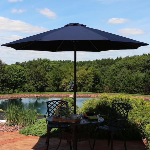9 ft. Aluminum Market Auto Tilt Patio Umbrella in Sunbrella Navy Blue