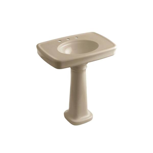 KOHLER Bancroft Vitreous China Pedestal Combo Bathroom Sink in Mexican Sand with Overflow Drain