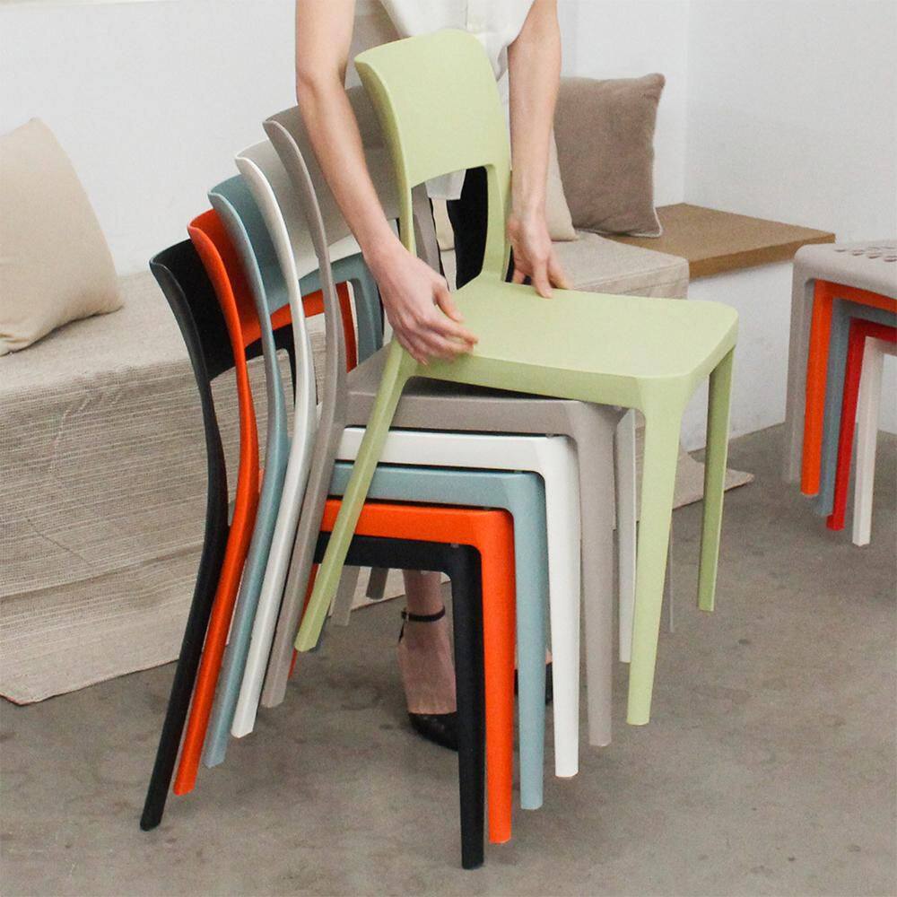 White Stackable Armless Resin Dining Chairs, Set of 2