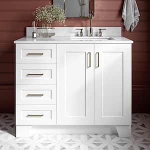 Taylor 43 in. W x 22 in. D x 35.25 in. H Freestanding Bath Vanity in White with Carrara White Marble Top