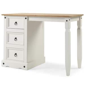 Classic Cottage 40.25 in. Rectangular Corona Snow Solid Pine 3-Drawer Desk with Black Metal Pulls
