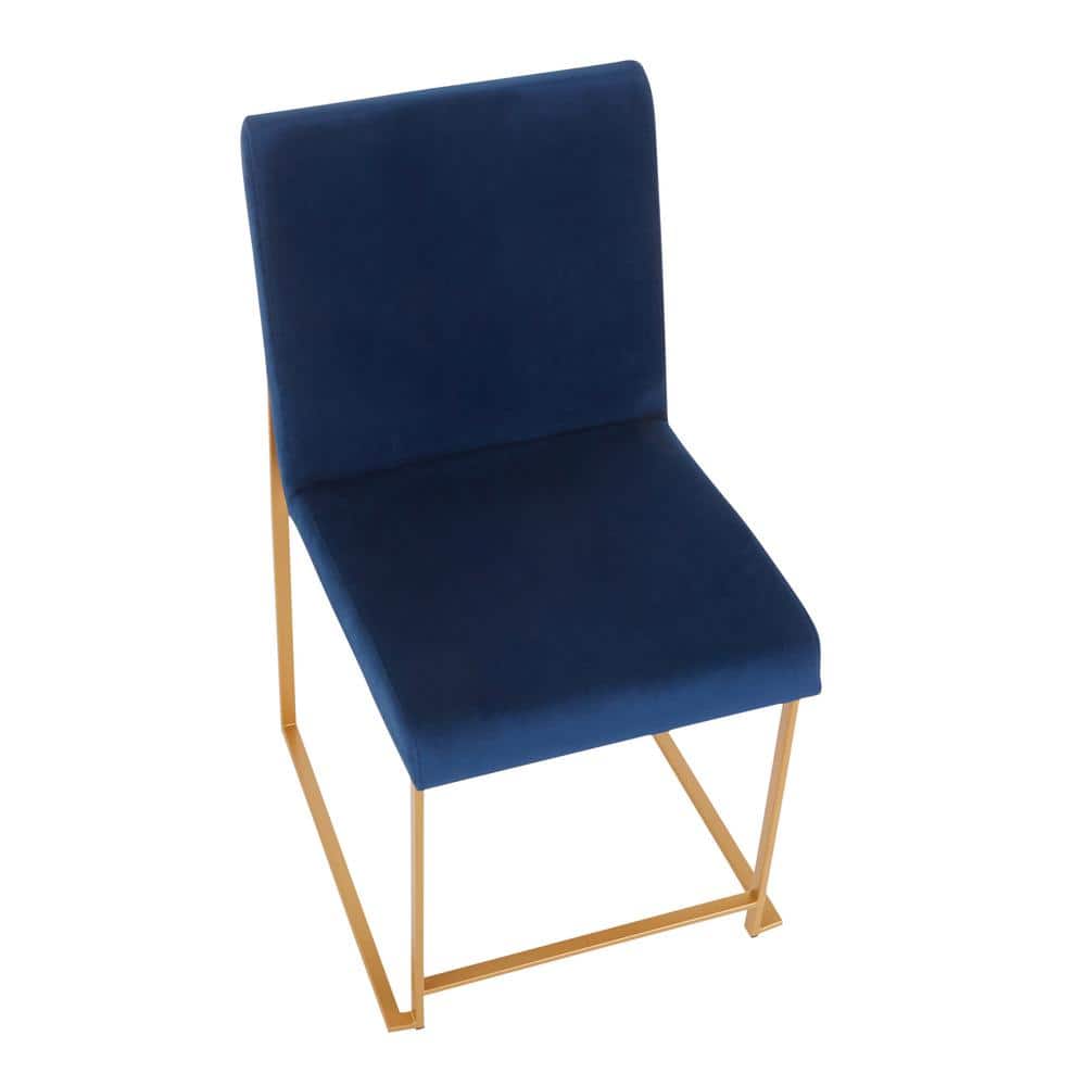 Fuji Luxe Blue Velvet Gold Metal High Back Side Chair