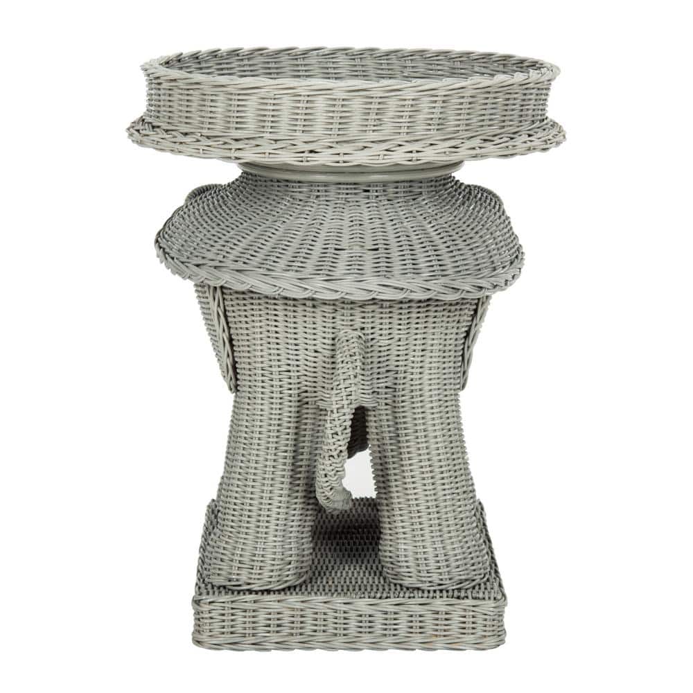 Gray Rattan Elephant Round Storage Accent Table