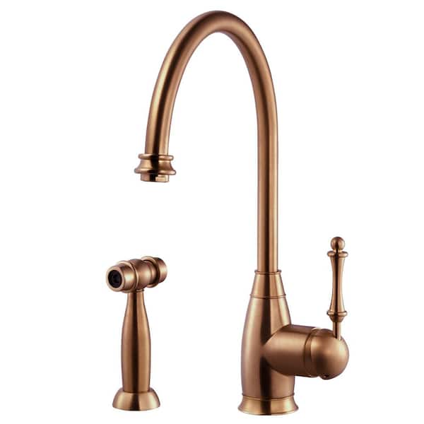 HOUZER Charlotte Traditional Single-Handle Standard Kitchen Faucet with Sidespray and CeraDox Technology in Antique Copper
