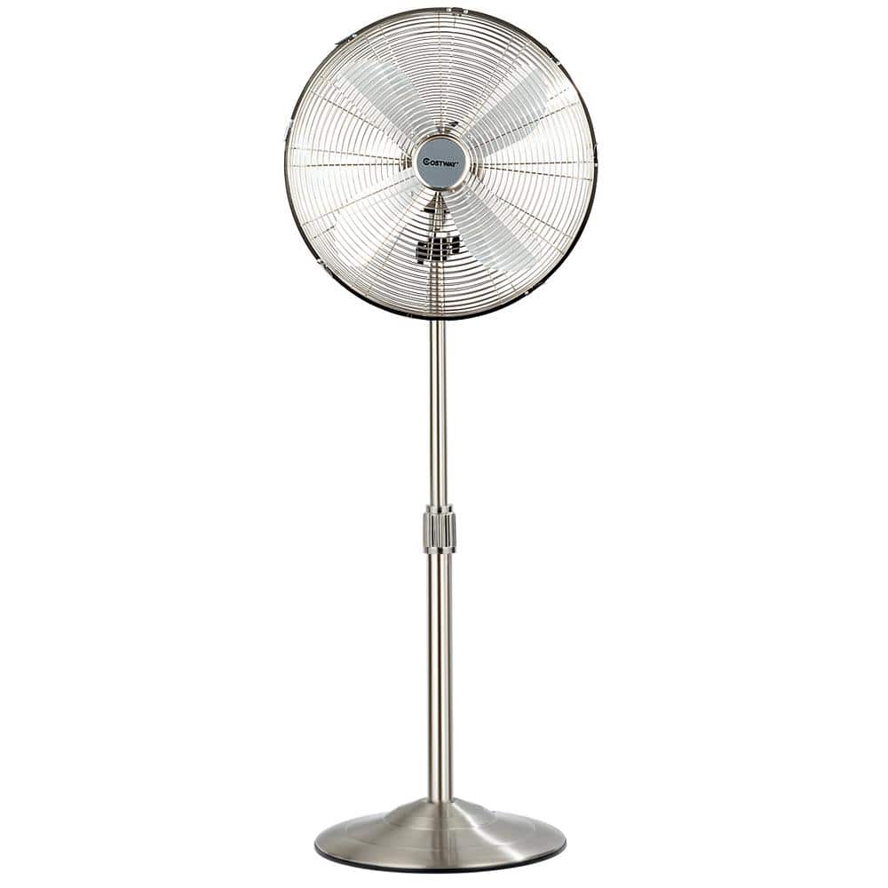 Costway Adjustable-Height 48.5 in. Metal Oscillating Pedestal Fan 3 Wind Speed with 4 Blades Sliver BXD4-A5WU1-SL Sansujyuku sansujyuku.com