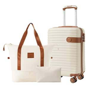 3-Piece Lightweight Hard Shell Cream ABS Suitcase Toiletry Luggage Sets (20 in.)