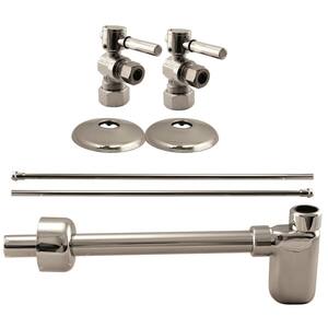 1/2 in. Nominal Compression Brass Lever Handle Angle Stop with Risers and P- Trap Sink Installation Kit, Polished Nickel