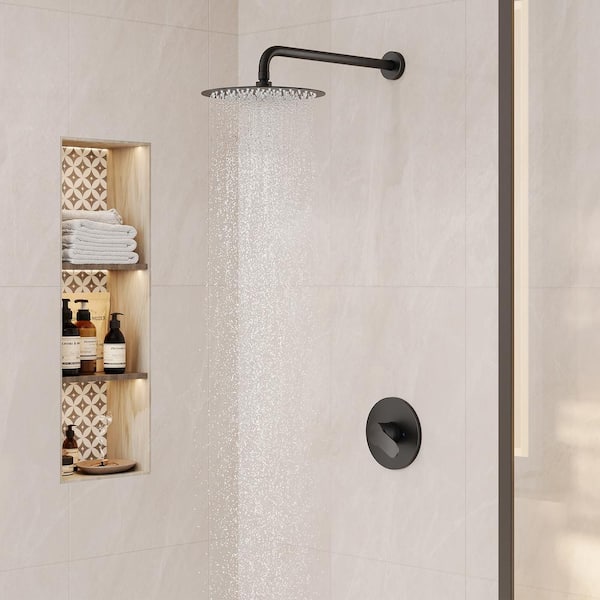 1-Spray Patterns with 1.8 GPM 10 in. Wall Mount Round Rain Fixed Shower Head in Matte Black