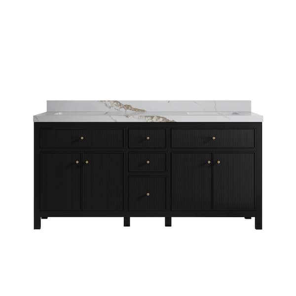 Willow Collections Sonoma 72 in. Double Sink Freestanding Black Bath Vanity with Calacatta Gold Quartz Top Unassembled