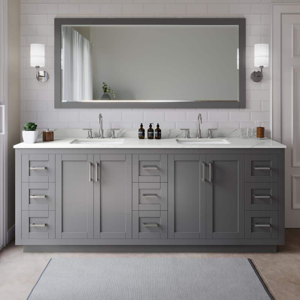 Miranda 84 in. W x 22 in. D x 33.75 in. H Double Bath Vanity in Dark Gray with Giotto Quartz Top price history on PriceWatchPro