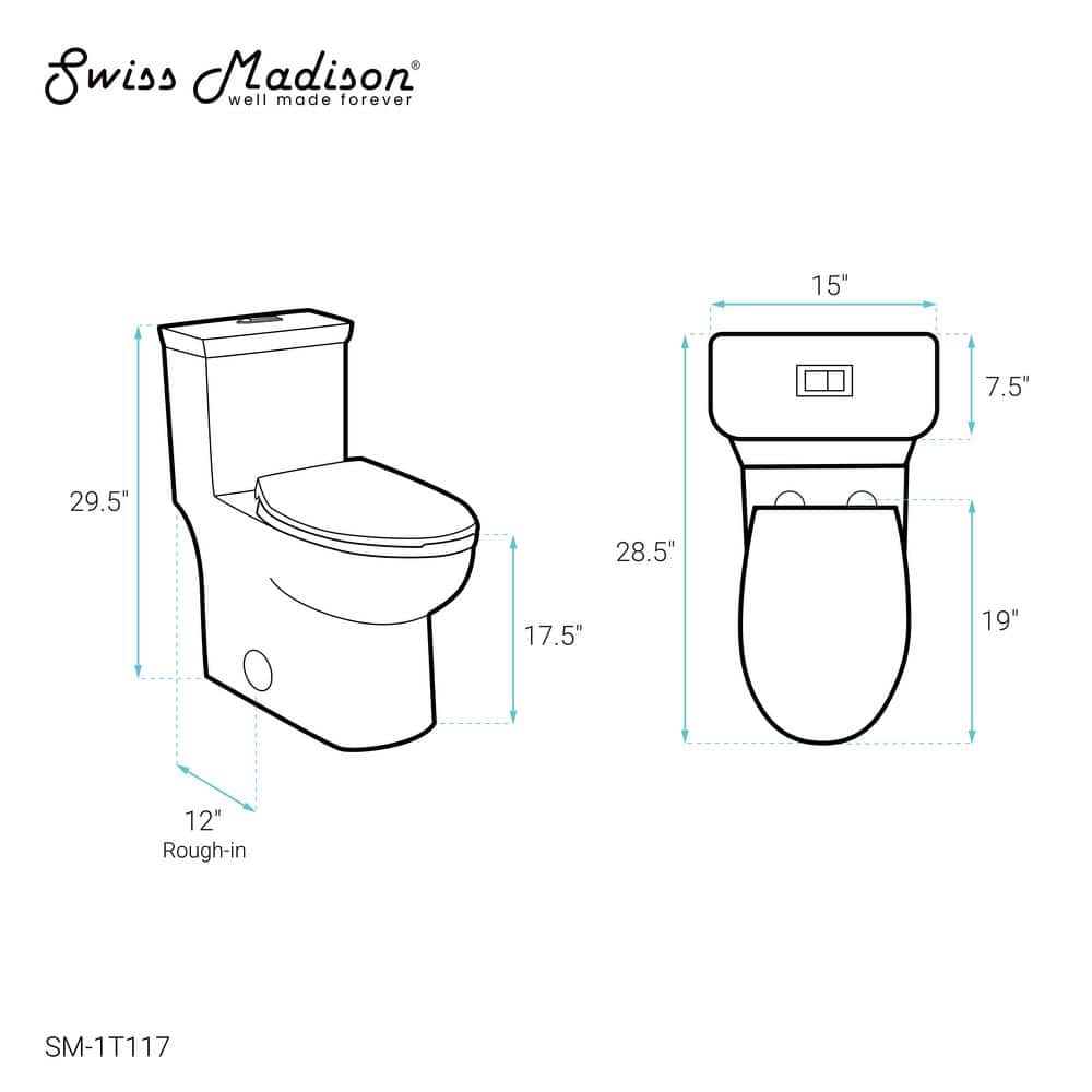 Glossy White Elongated Dual Flush One-Piece Toilet