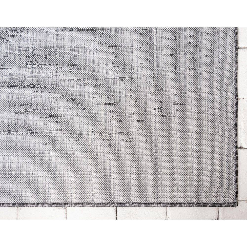 Charcoal Gray Abstract Synthetic 9' x 12' Washable Outdoor Rug