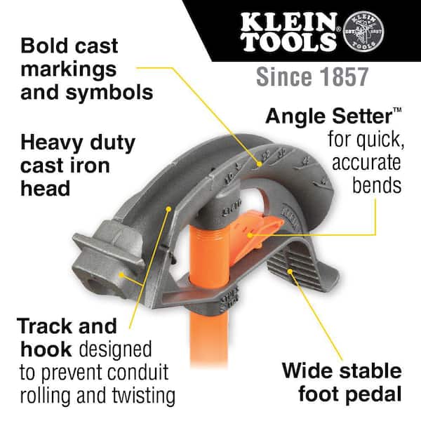 Klein Tools 3/4 in. Iron Conduit Bender EMT with Angle Setter 51604 - The  Home Depot