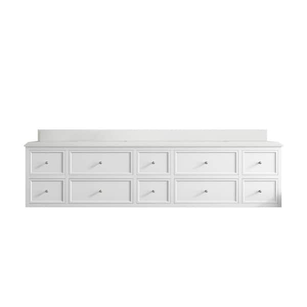 Willow Collections Roswell Floating 84 in. Double Sink Freestanding White Bath Vanity with White Qt. Top Unassembled