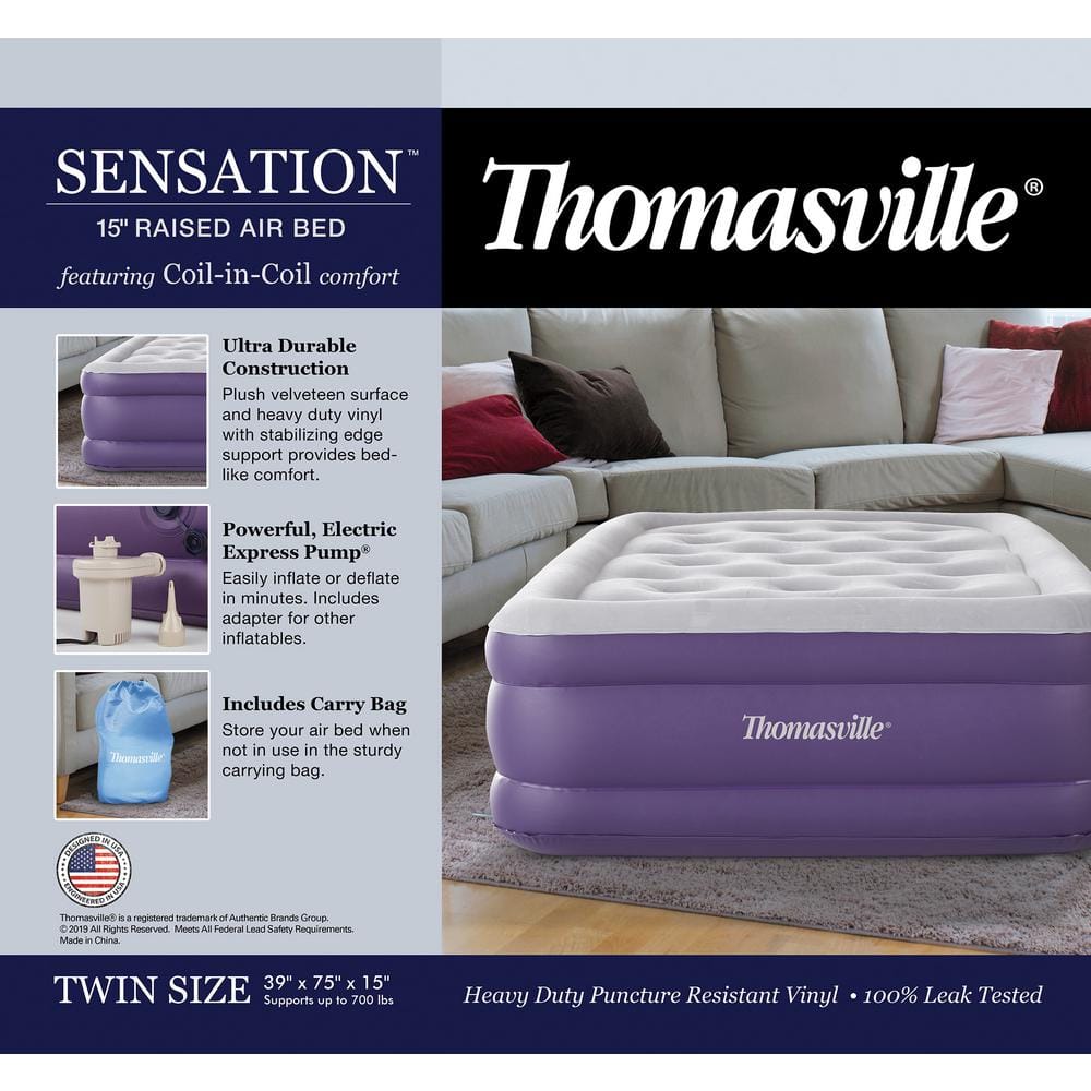 Thomasville Twin Purple Raised Air Mattress with Electric Pump