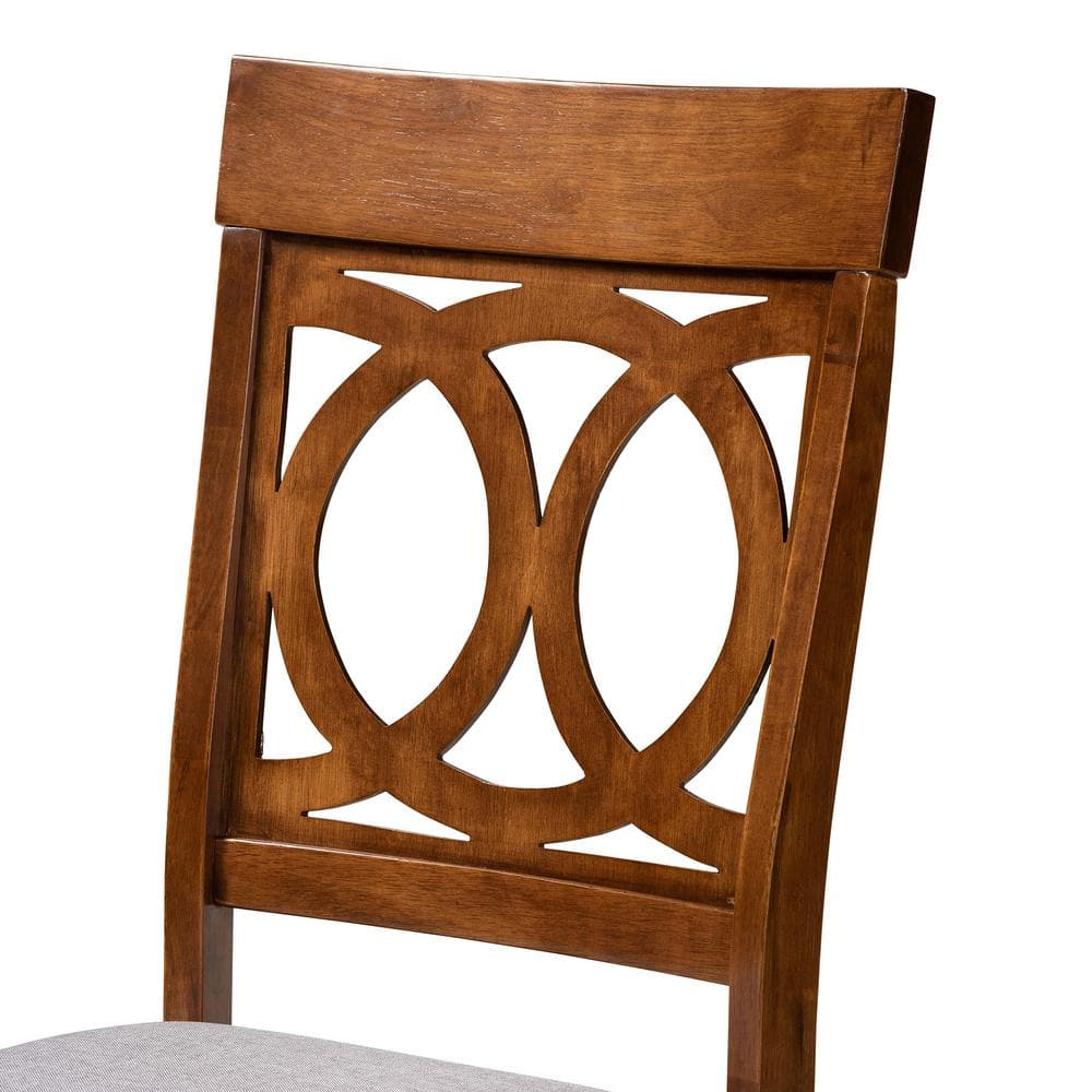 Walnut Brown and Grey Upholstered Cane Side Chair Set