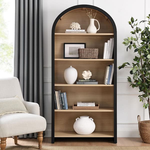 MODWAY Evie Black Oak 75.5 in. Accent Cabinet with 5 Adjustable