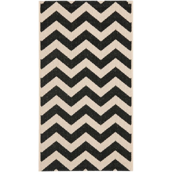 SAFAVIEH Courtyard Black/Beige Doormat 3 ft. x 5 ft. Geometric Indoor/Outdoor Patio Area Rug