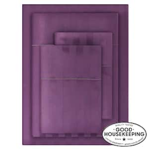 500 Thread Count Egyptian Cotton Sateen Orchid Purple Damask 4-Piece King Sheet Set