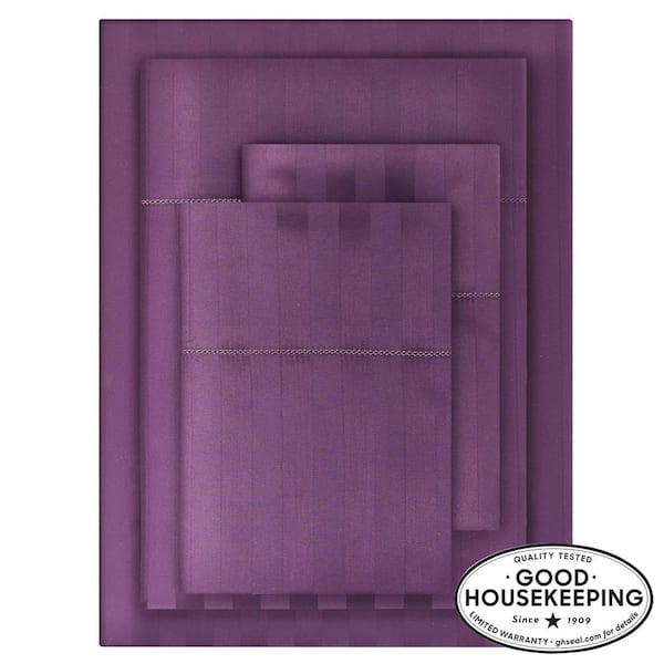 Home Decorators Collection 500 Thread Count Egyptian Cotton Sateen Orchid Purple Damask 4-Piece King Sheet Set