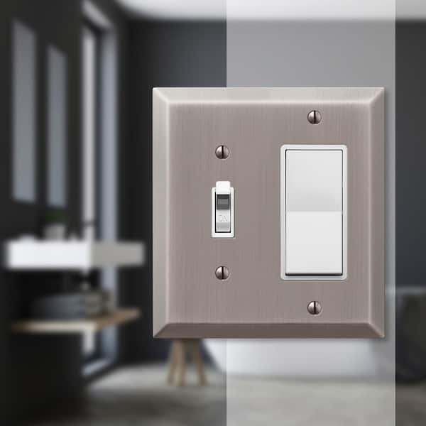 Metallic 2 Gang 1-Toggle and 1-Rocker Steel Wall Plate - Antique Nickel